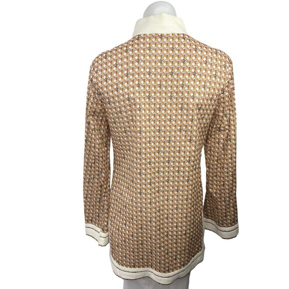 Tory Burch Multi Geometric Basket Weave Print Voile Tassel V-Neck Tunic Top XS - Picture 2 of 6